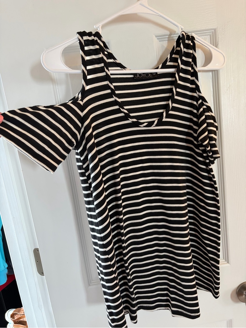 JOYCE Black & White Striped Cold-Shoulder Women's Top